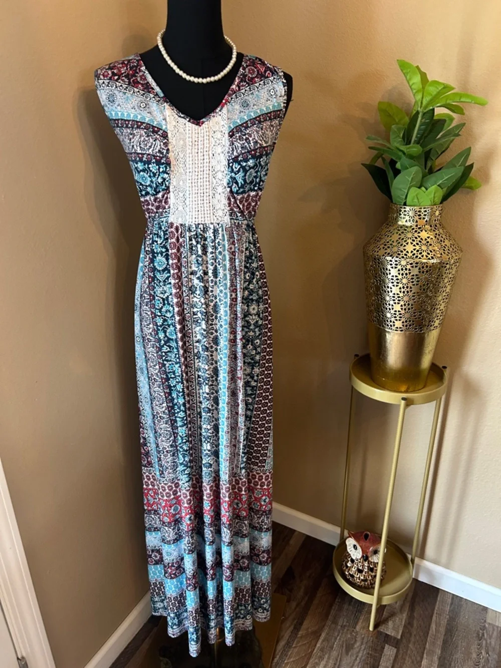 Style & Co. Blue, Navy & Red Patterned Maxi Dress - Picture 11 of 15